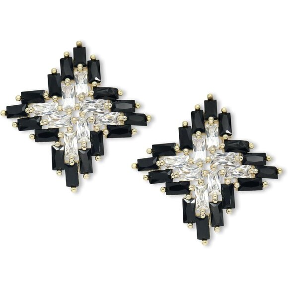 Black White Sparkly Geometric Dangle Drop Statement Jewelry Earrings for Women - Picture 1 of 6